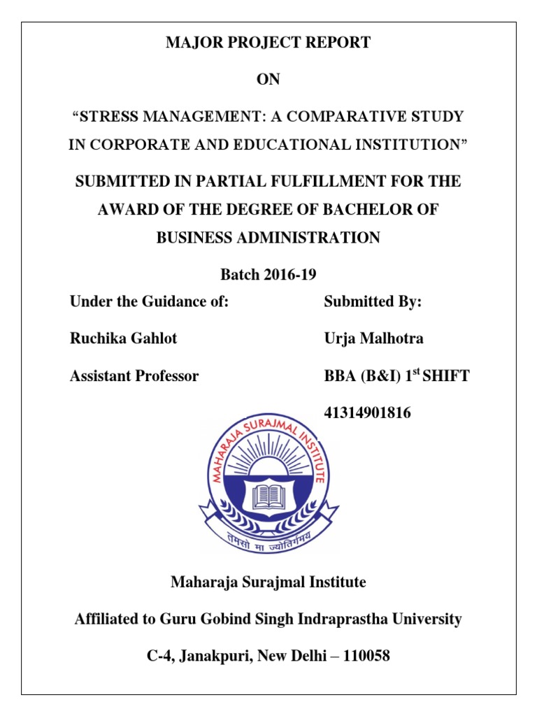 Major Project Report | PDF | Occupational Stress | Stress Management