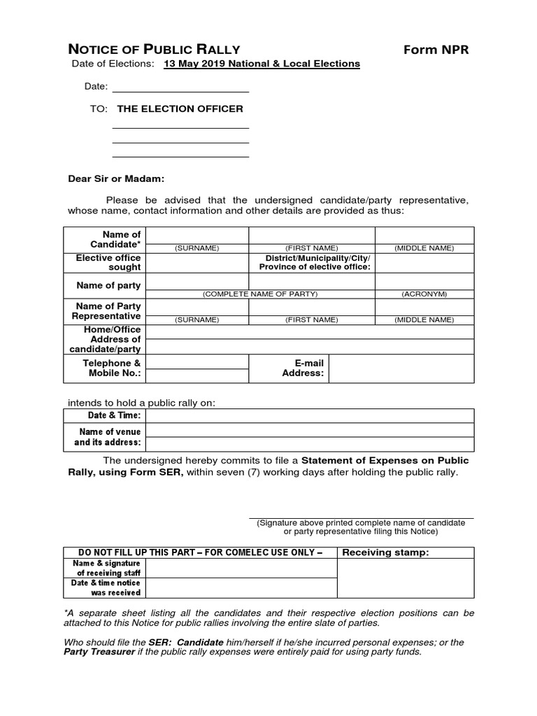NPR Form for Election Rally Notice | PDF | Politics | Social Science