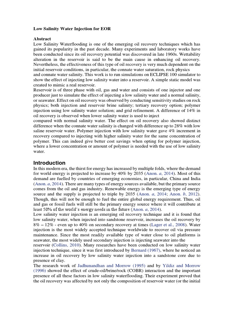 Low Salinity Water Injection EOR Study | PDF | Enhanced Oil Recovery ...