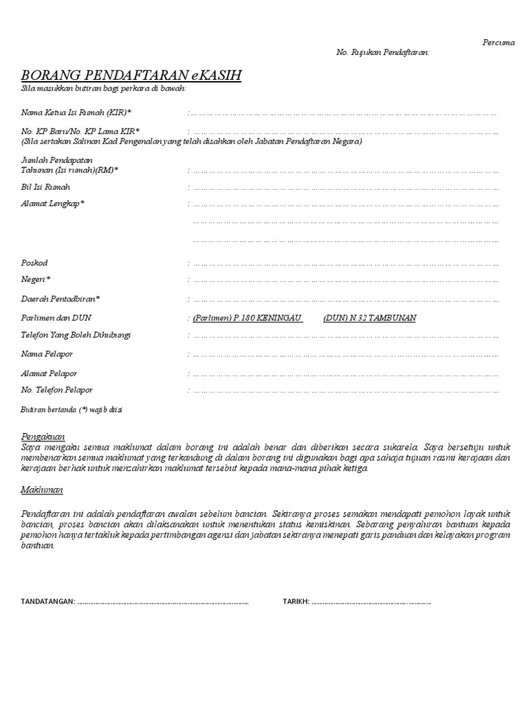Borang Permohonan Ekasih Pdf