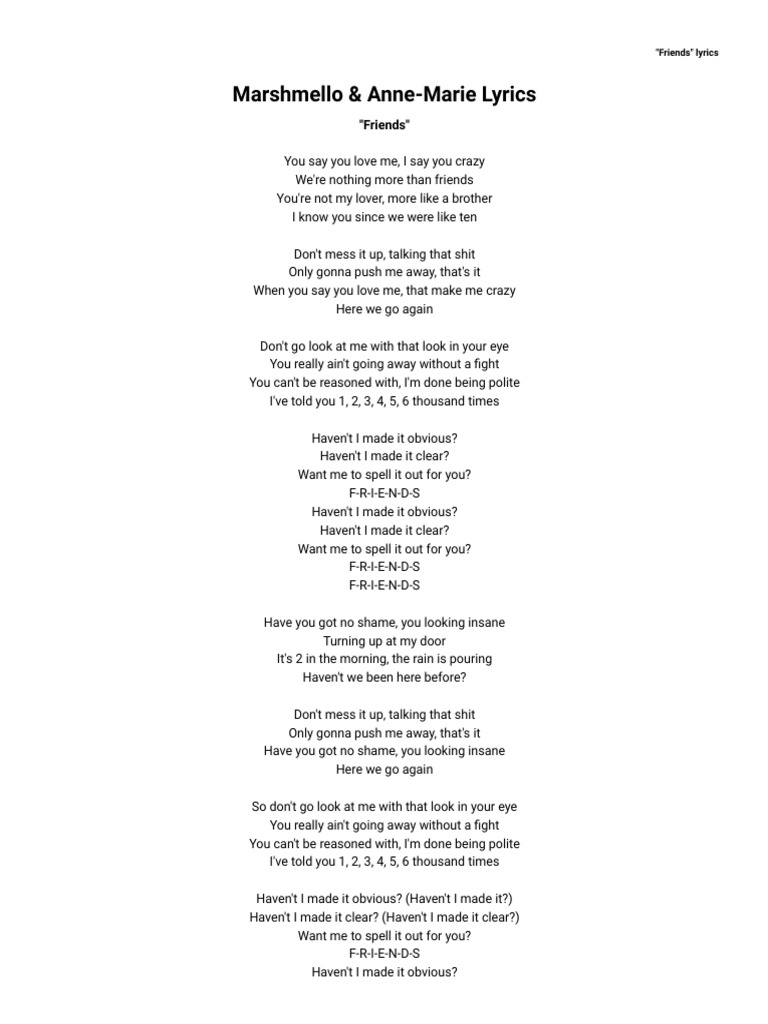 Marshmello & Anne-Marie - FRIENDS (Lyrics) 