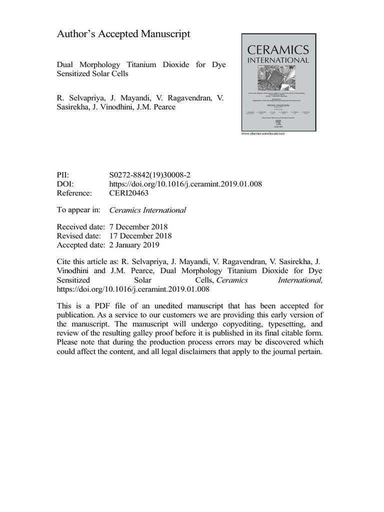 Dual Morphology Titanium Dioxide For Dye Sensitized Solar Cells | PDF ...