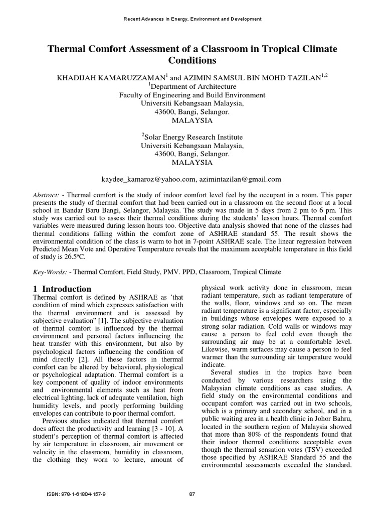 Thermal Comfort in Tropical Country | PDF | Continuum Mechanics ...