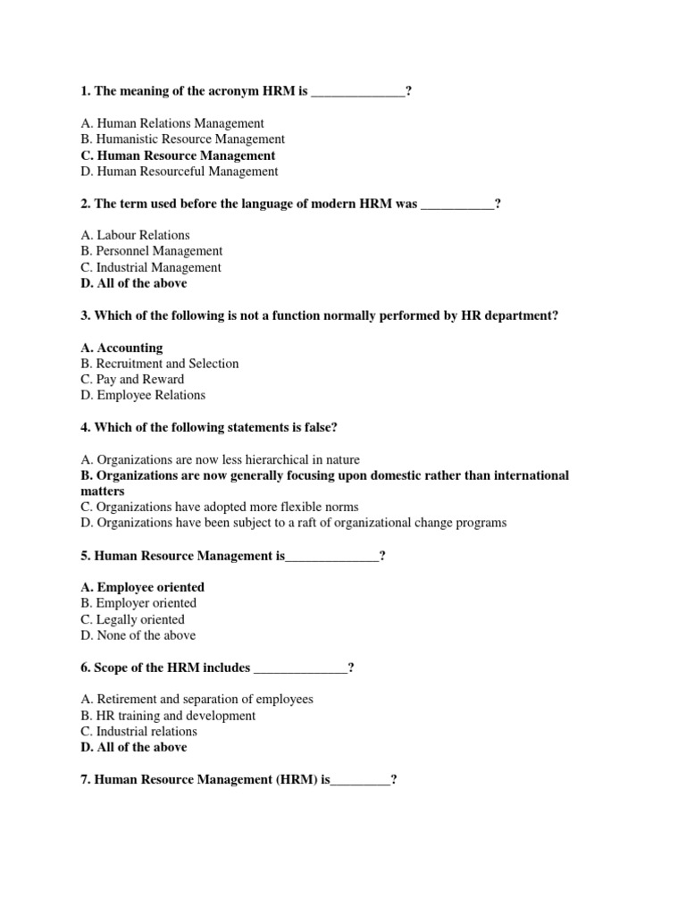 Hrm Mcqs | Pdf | Human Resource Management | Employment