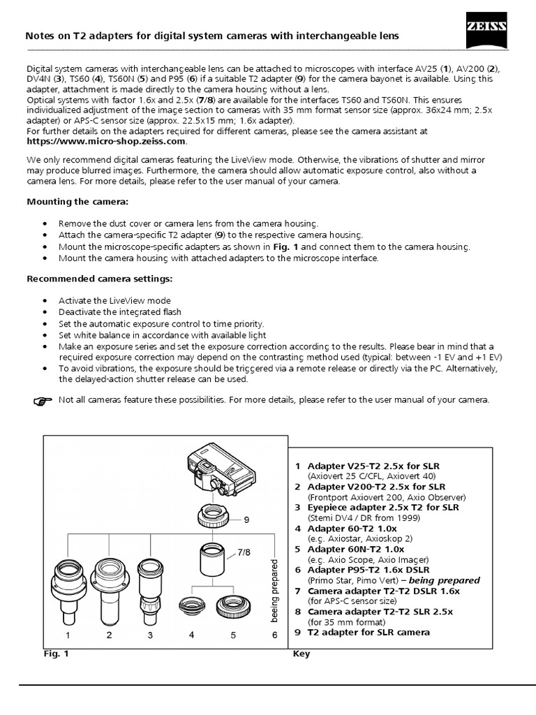 Operating Hints DSLR T2 Adapters | PDF | Camera | Live Preview