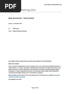Digital Marketing Plan Example Party Central Smart Insights