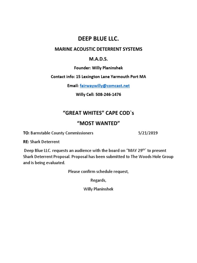 Cape Cod Shark Deterrent Proposal | PDF | Great White Shark | Pinniped