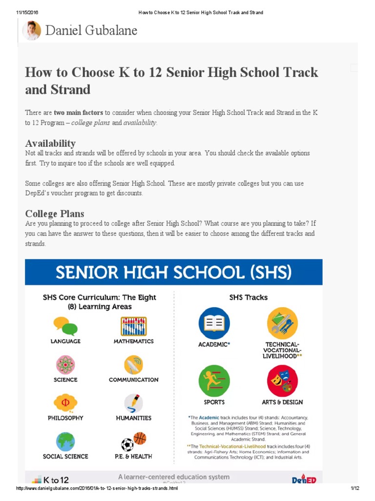 How to Choose K to 12 Senior High School Track and Strand Science