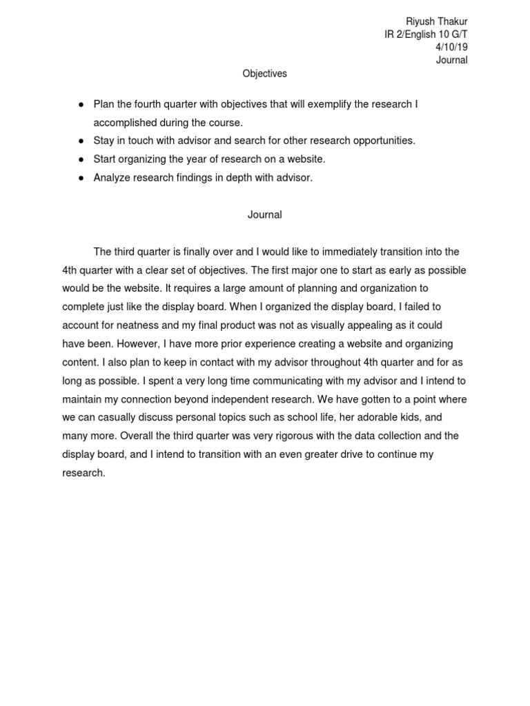 4th Quarter Research Objectives Journal | PDF | Career & Growth | Business