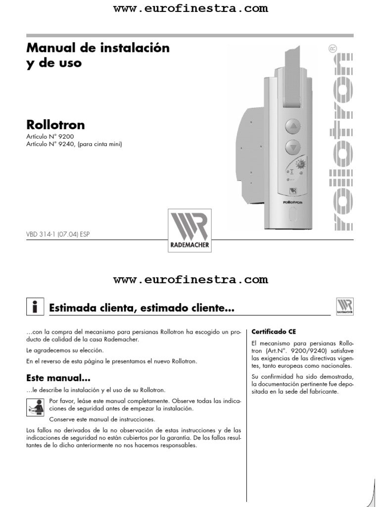 Rollotron 9200 Bedienungsanleitung Pdf