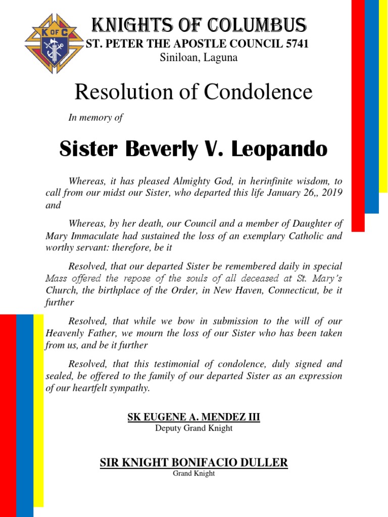 Resolution of Condolence for Sister Beverly | PDF