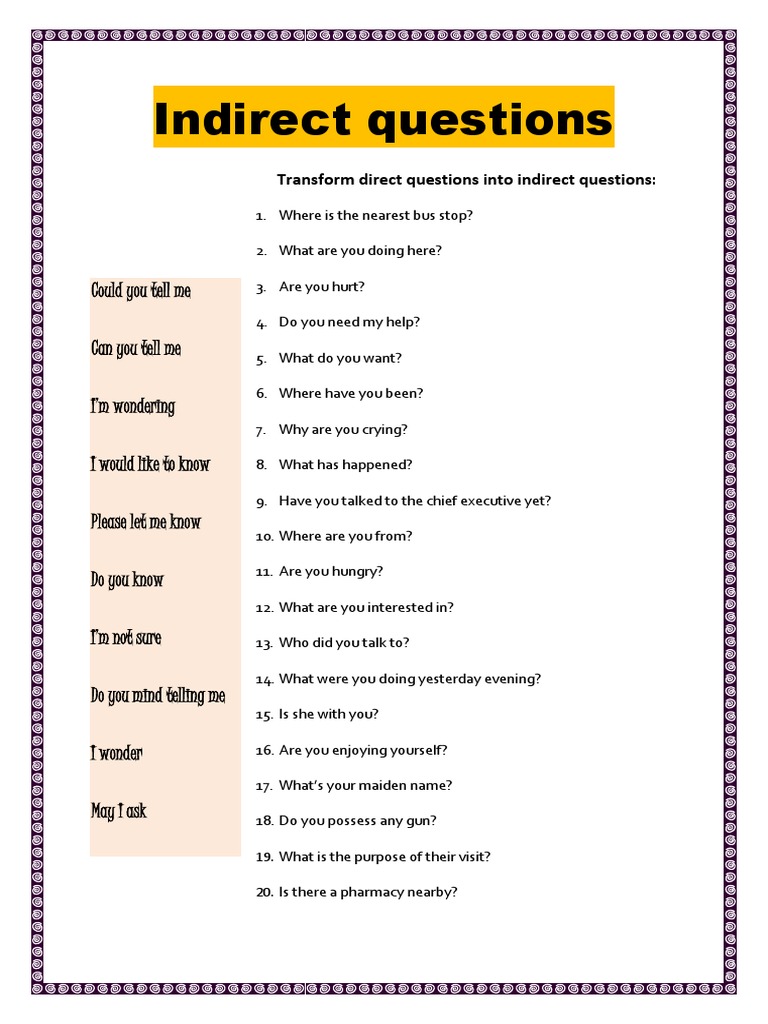 Transforming Direct to Indirect Questions | PDF | Self-Improvement