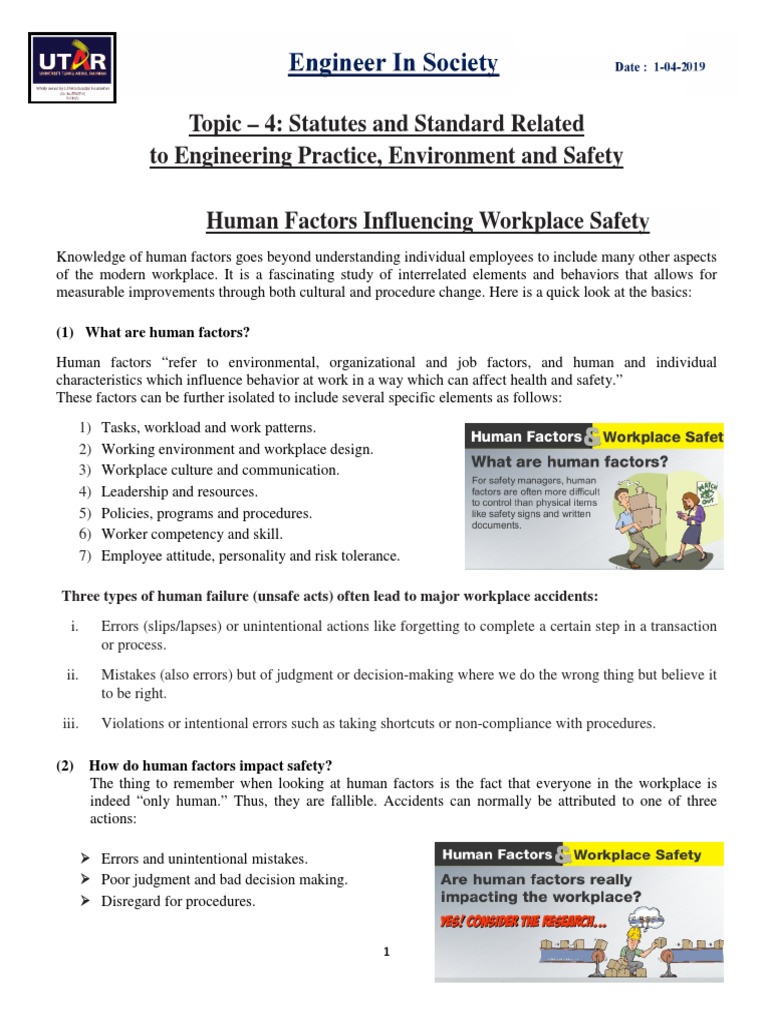 Human Factors in Workplace Safety | PDF | Occupational Safety And ...