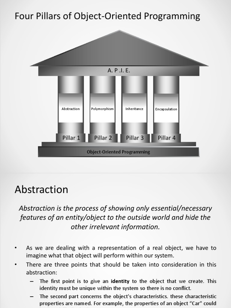 Four Pillars of Object-Oriented Programming: A. P .I. E | PDF