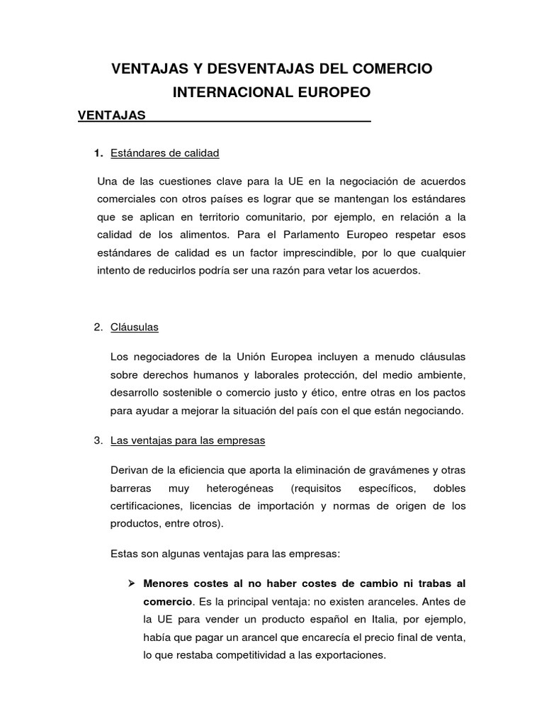 Ventajas Y Desventajas Del Comercio Internacional Europeo | PDF | Unión ...