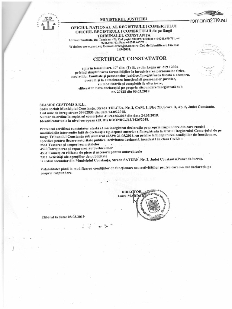 355 2 0 1 4 0 5 0 9 1 Oficiul National Al Registrului Comertului