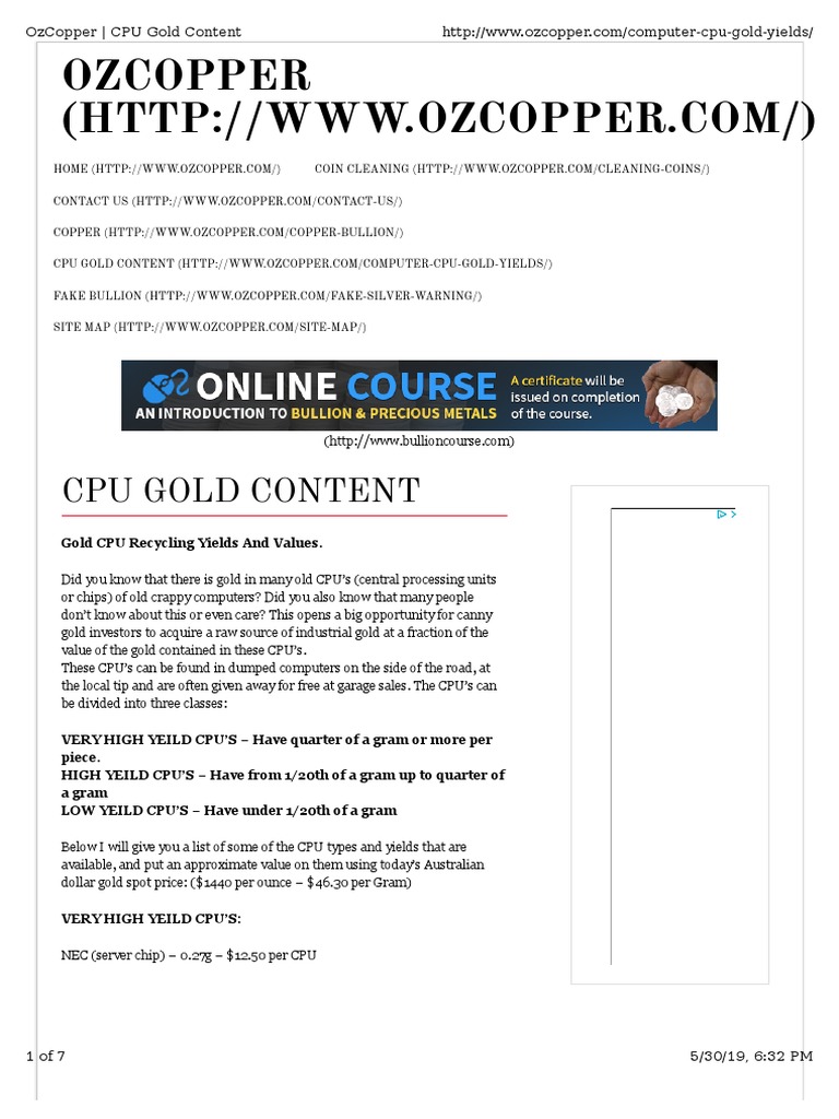 Ozcopper Cpu Gold Content PDF Central Processing Unit Office