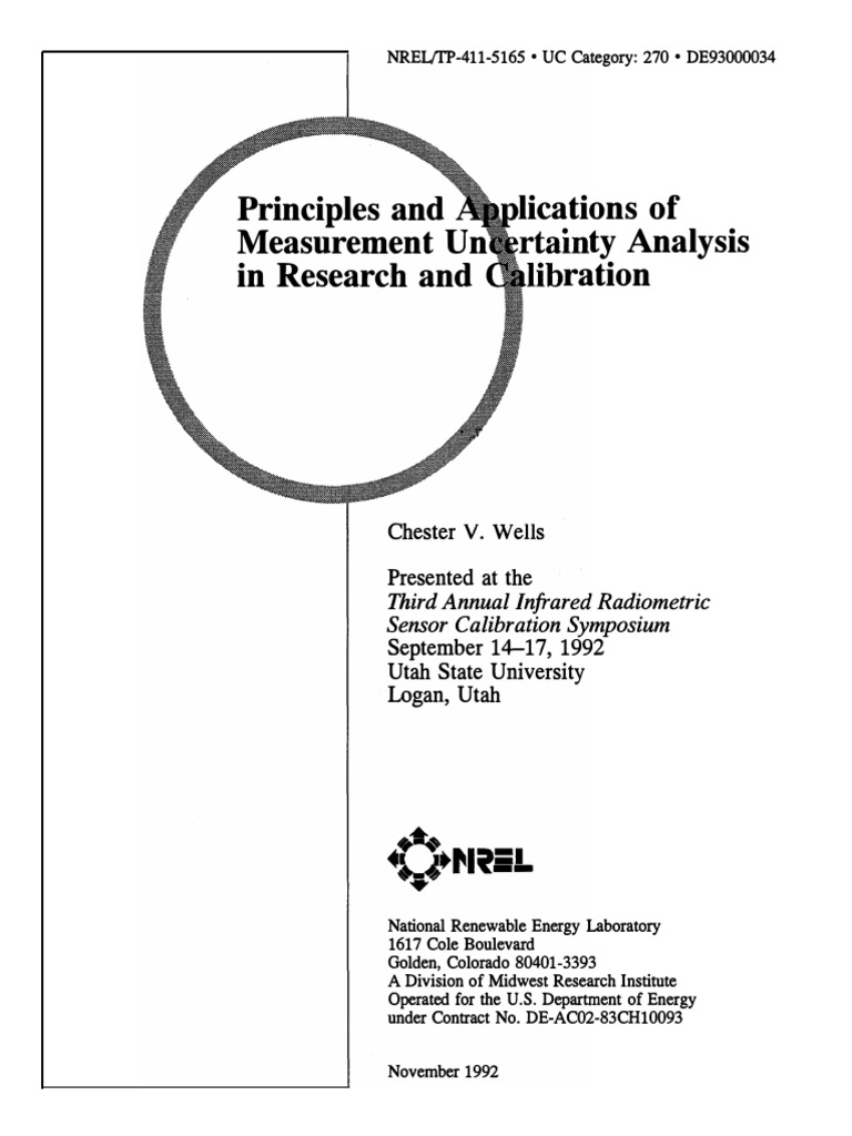 Principle & Applications of Measurement Uncertainty Analysis PDF
