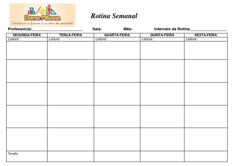 Quadro de Rotina Semanal para Imprimir | PDF