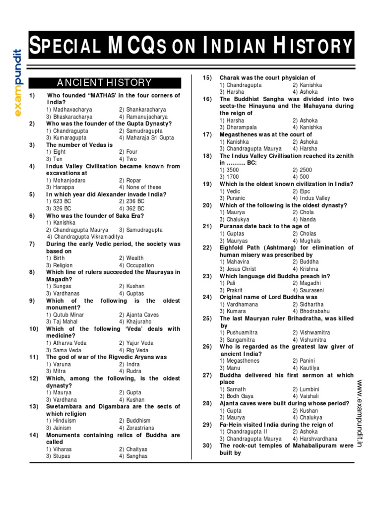 Special MCQs on Indian History | PDF | Ashoka | Vedas
