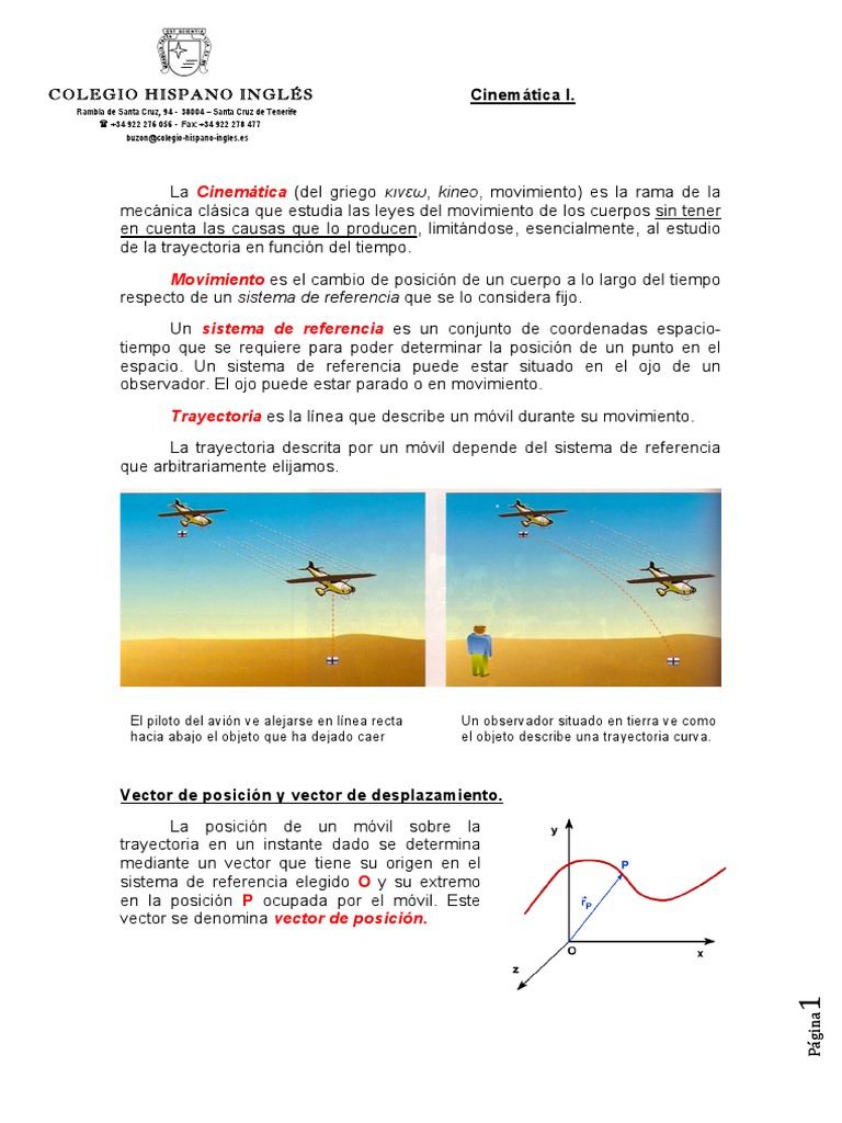 Cinemática I. Vector de Posición y Vector de Desplazamiento. | PDF ...