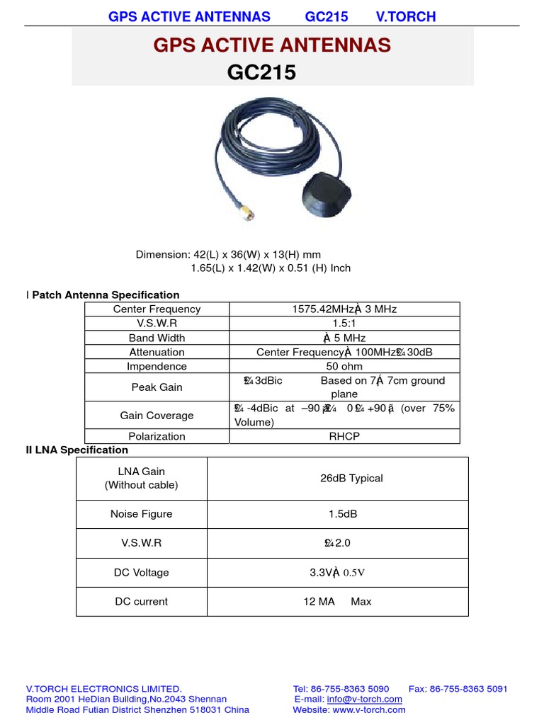 Gps Active Antennas II LNA Specification PDF Antenna (Radio) Information And