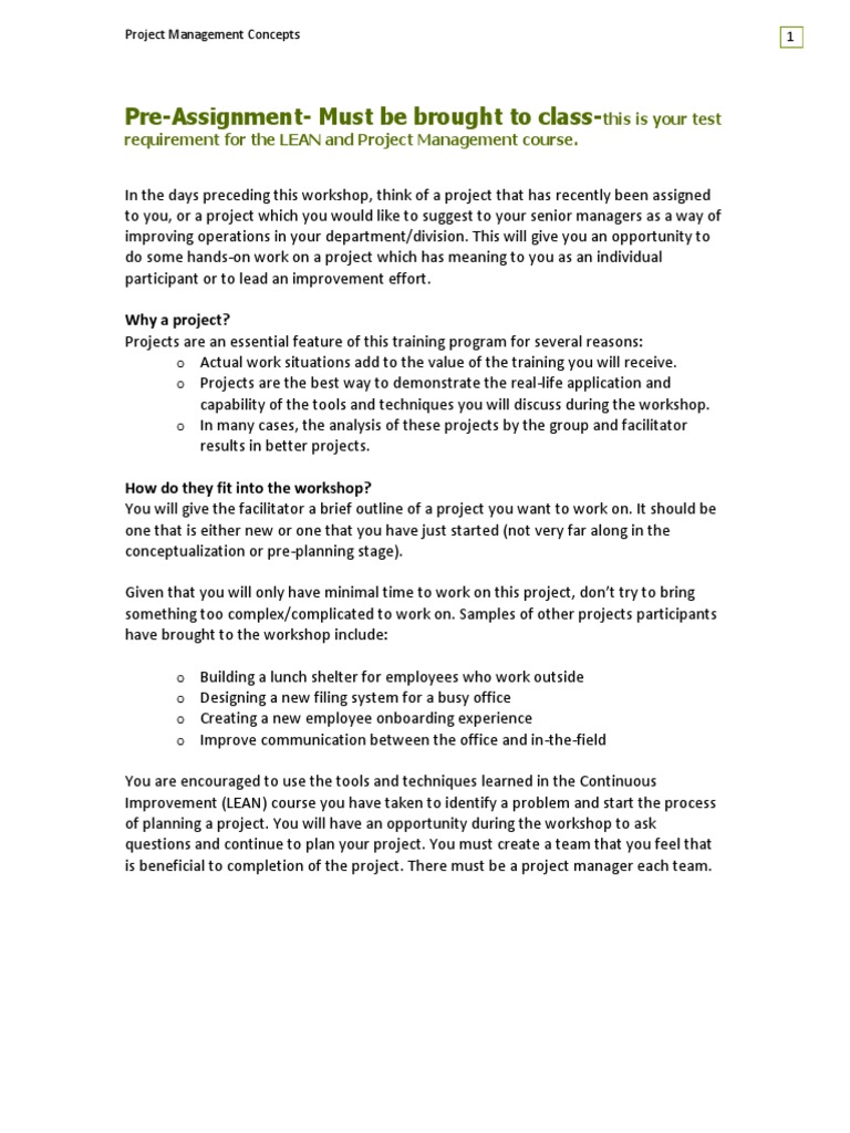 Pre Assignment Project MNGT Lean | PDF | Project Management | Lean ...