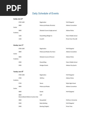 Daily Schedule of Events