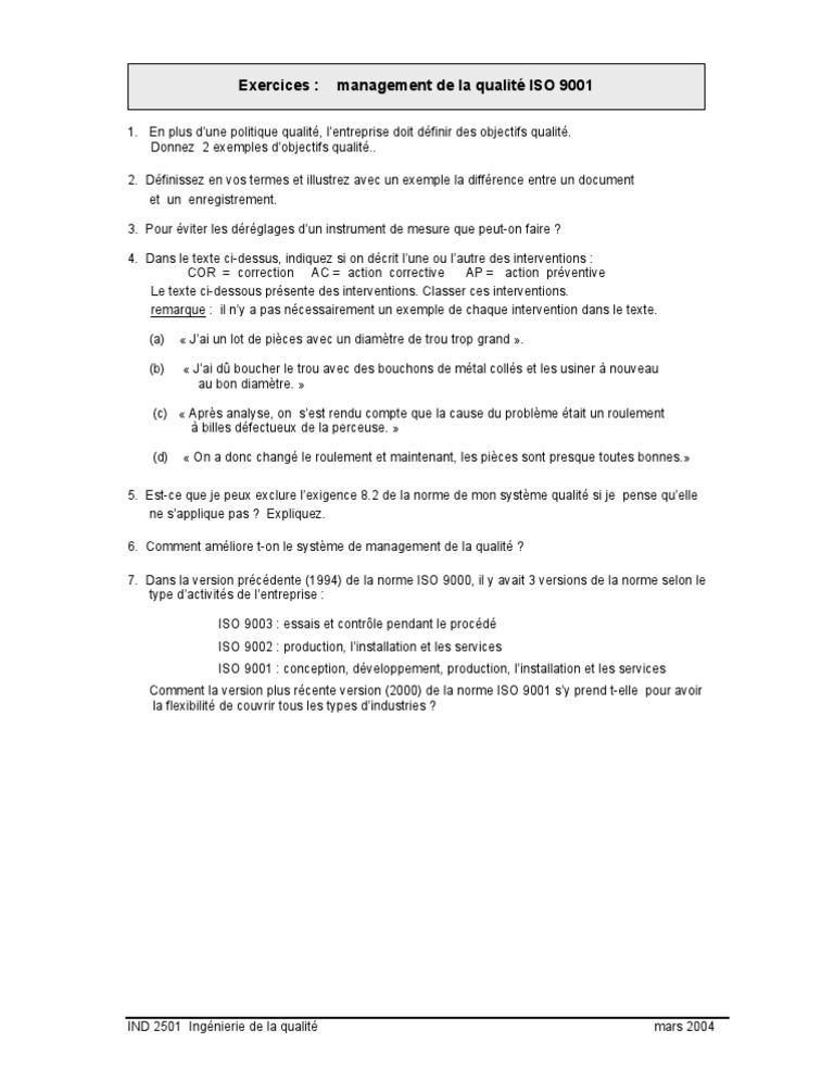 Exercices Iso9001 Pdf