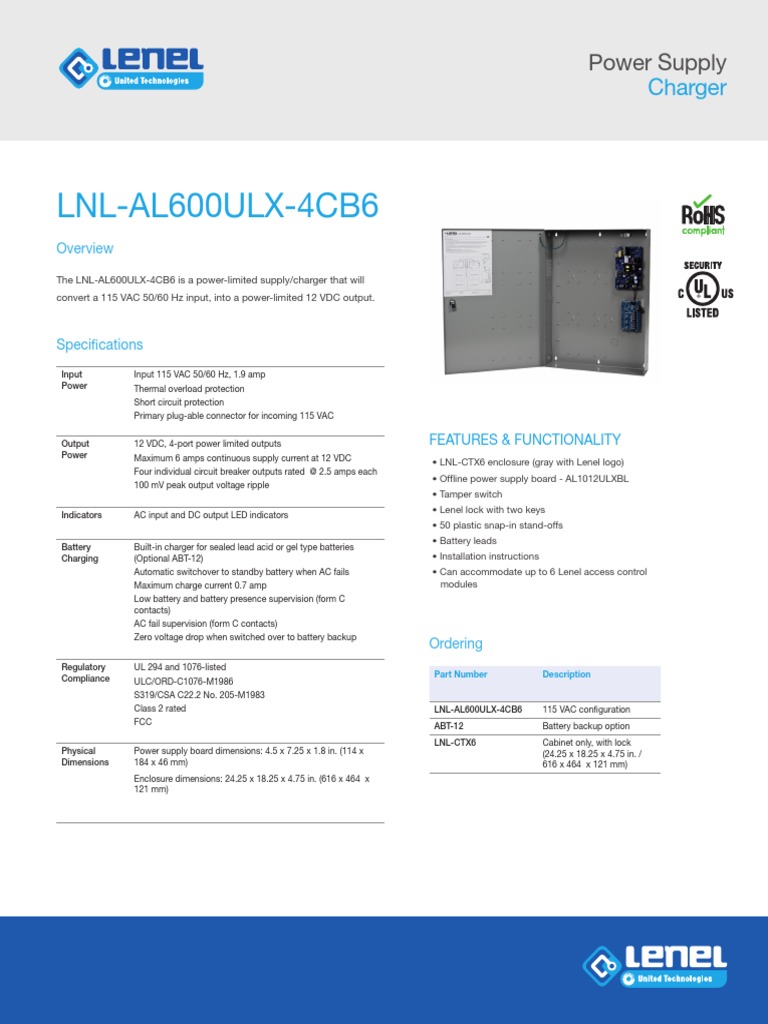 LNL Ts Al600ulx4cb6 PDF Power Supply Battery Charger