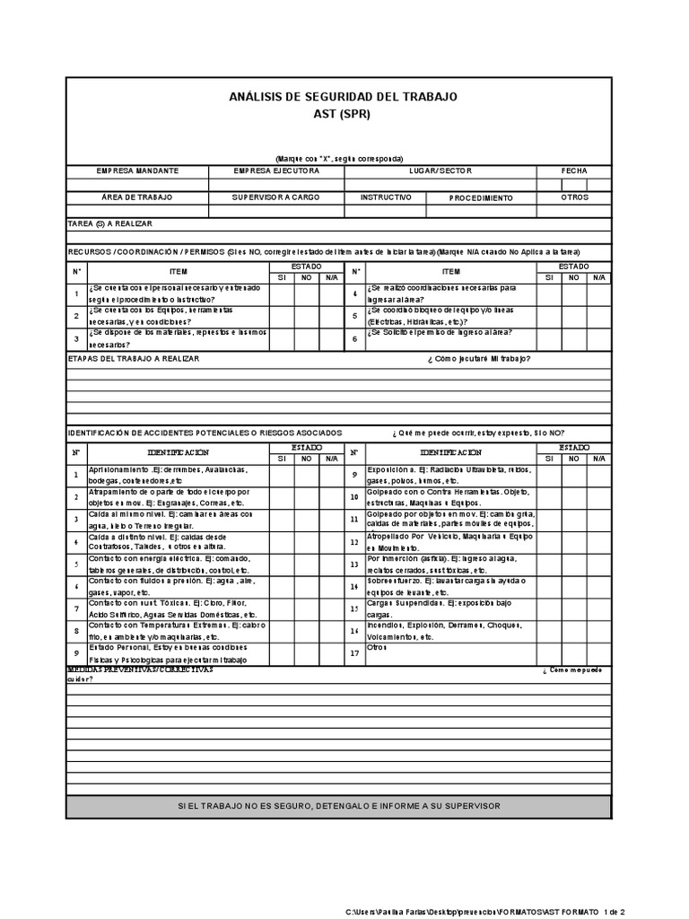 Formato AST para Prevención de Riesgos | PDF | Agua | Química