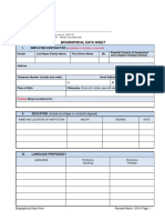 Biographical Data Sheet: I. Employee/Contractor