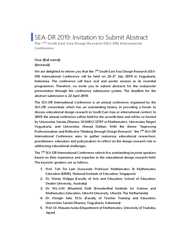SEA-DR 2019 Conference Abstract Submission | PDF | Science | Inquiry