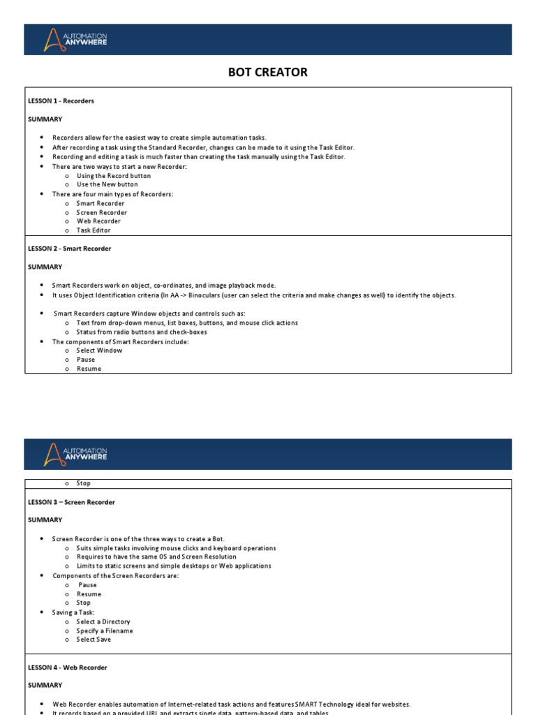 Automation Anywhere Bot Creator Guide | PDF | Microsoft Excel | Spreadsheet