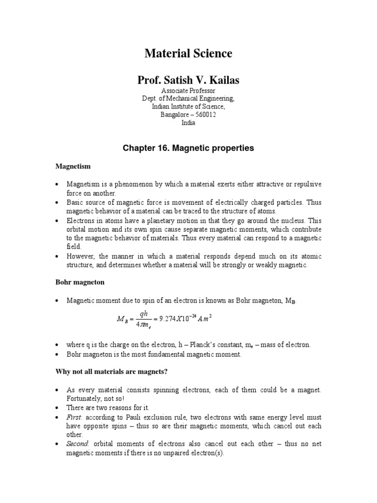 Magnetic Properties of Materials | PDF | Ferromagnetism | Magnetic Field