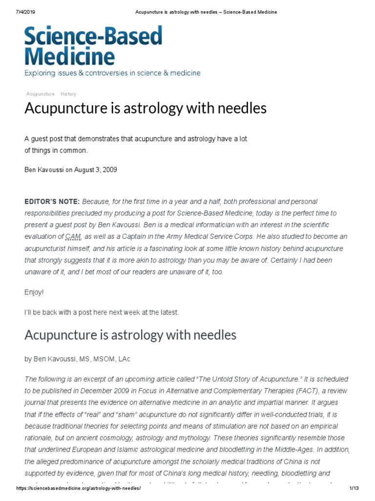 Acupuncture Is Astrology With Needles - Science-Based Medicine | PDF ...
