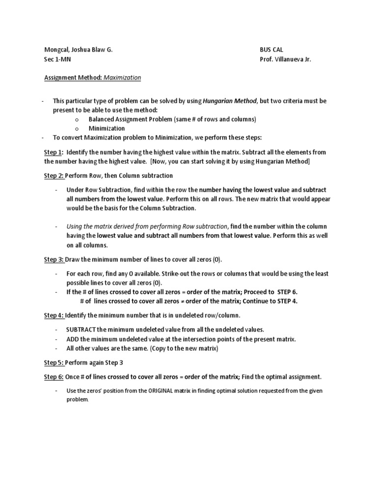 Maximization Problem Solving Guide | PDF | Matrix (Mathematics ...