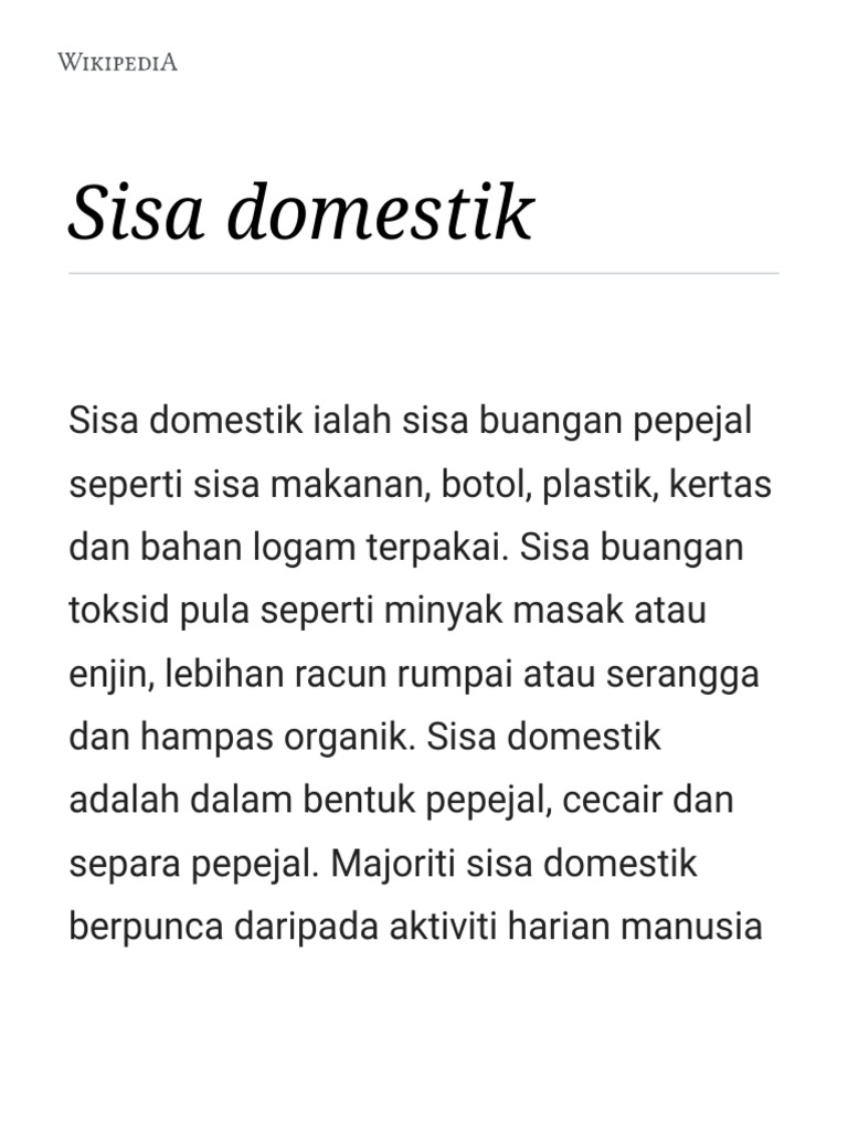 Jenis Sisa Domestik Pepejal Dan Cecair