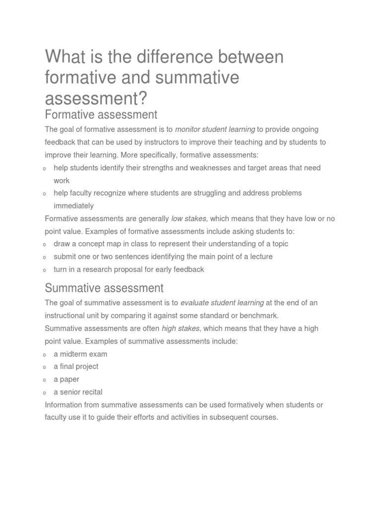 Formative vs. Summative Assessment Explained | PDF