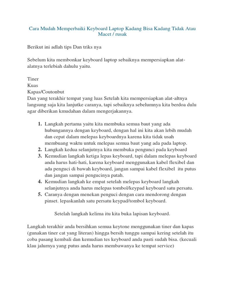 Cara Mudah Memperbaiki Keyboard Laptop Kadang Bisa Kadang Tidak Atau