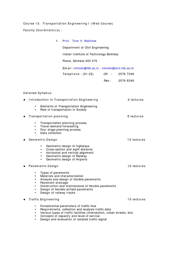 Transportation Engineering Course Overview | PDF | Transportation ...