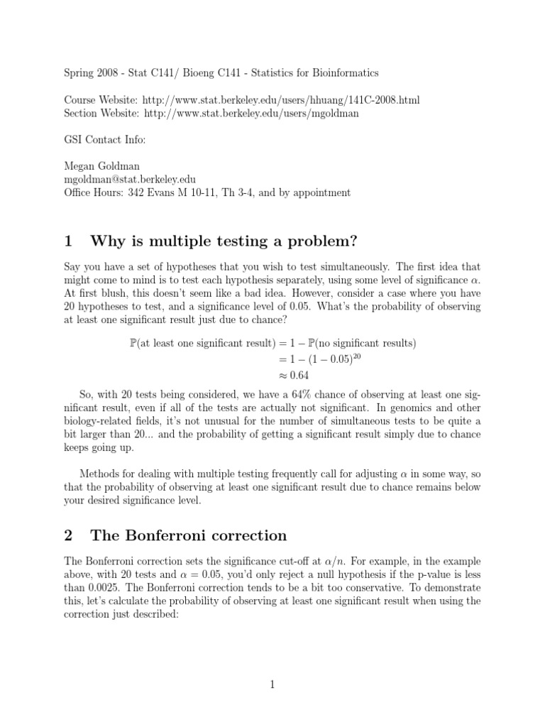 1 Why Is Multiple Testing A Problem? | PDF | Statistical Hypothesis ...