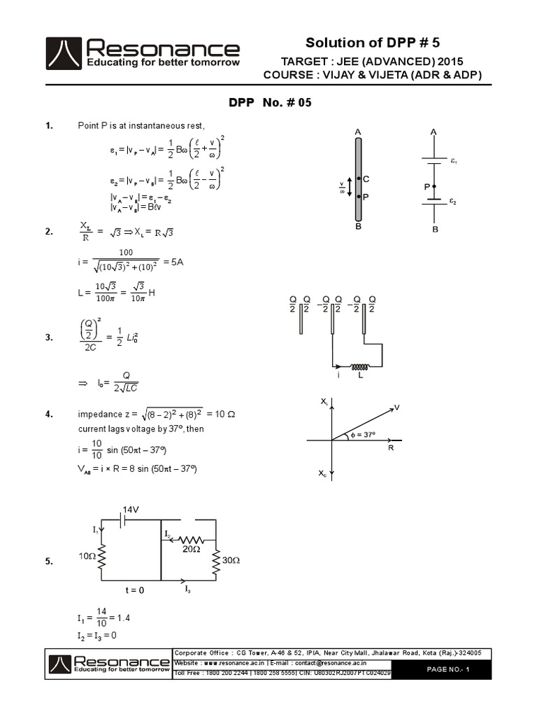 JEE Advanced 2015 DPP Solutions | PDF | Force | Electricity