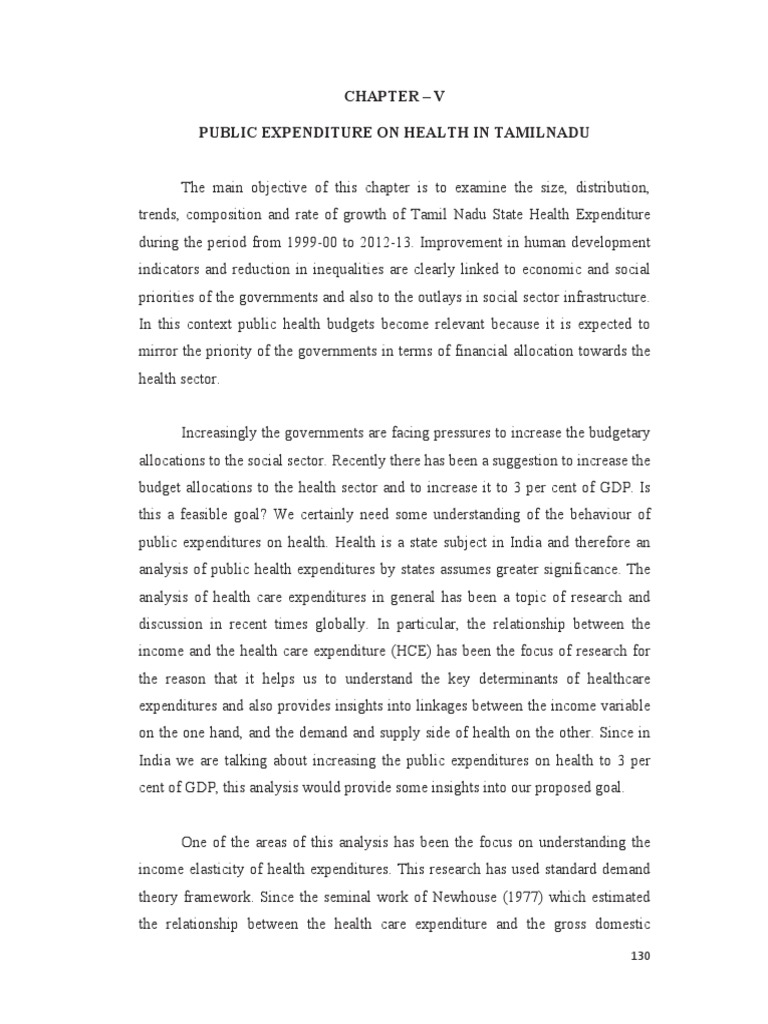 Chapter - V Public Expenditure On Health in Tamilnadu | PDF | Health Care |  Gross Domestic Product