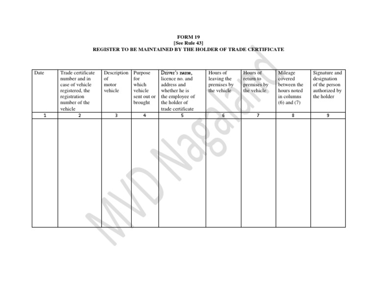 RTO Form 19 for Trade Certificate | PDF