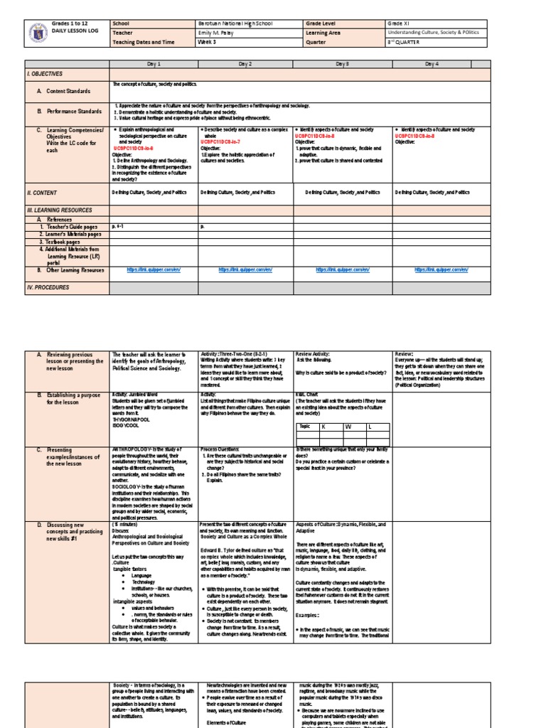 My Ucsp Dll-Week3 | PDF | Anthropology | Sociology