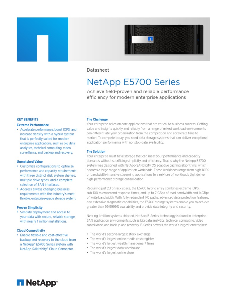 Netapp E5700 Series Datasheet Datasheet PDF Solid State Drive