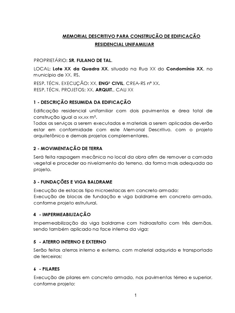 Memorial Descritivo De Obra Residencial – OBEA