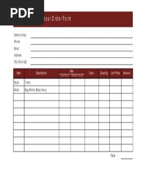 Wrestling Gear Order Form