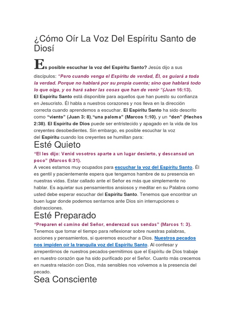 Cómo Oír La Voz Del Espíritu Santo de Diosí | PDF | Fe | espíritu Santo